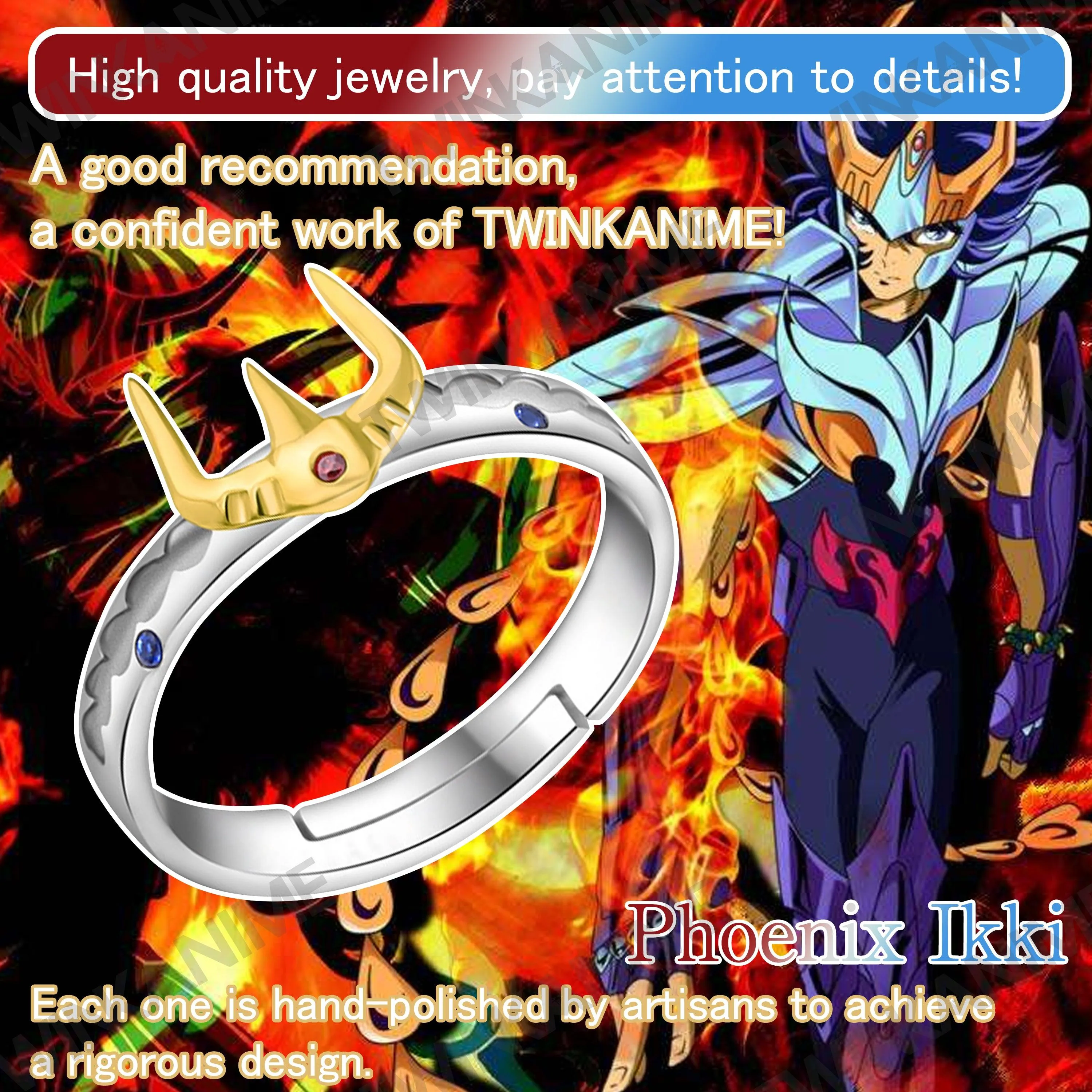 Anime Saint Seiya Phoenix Ikki Jewelry S925 Adjustable Ring