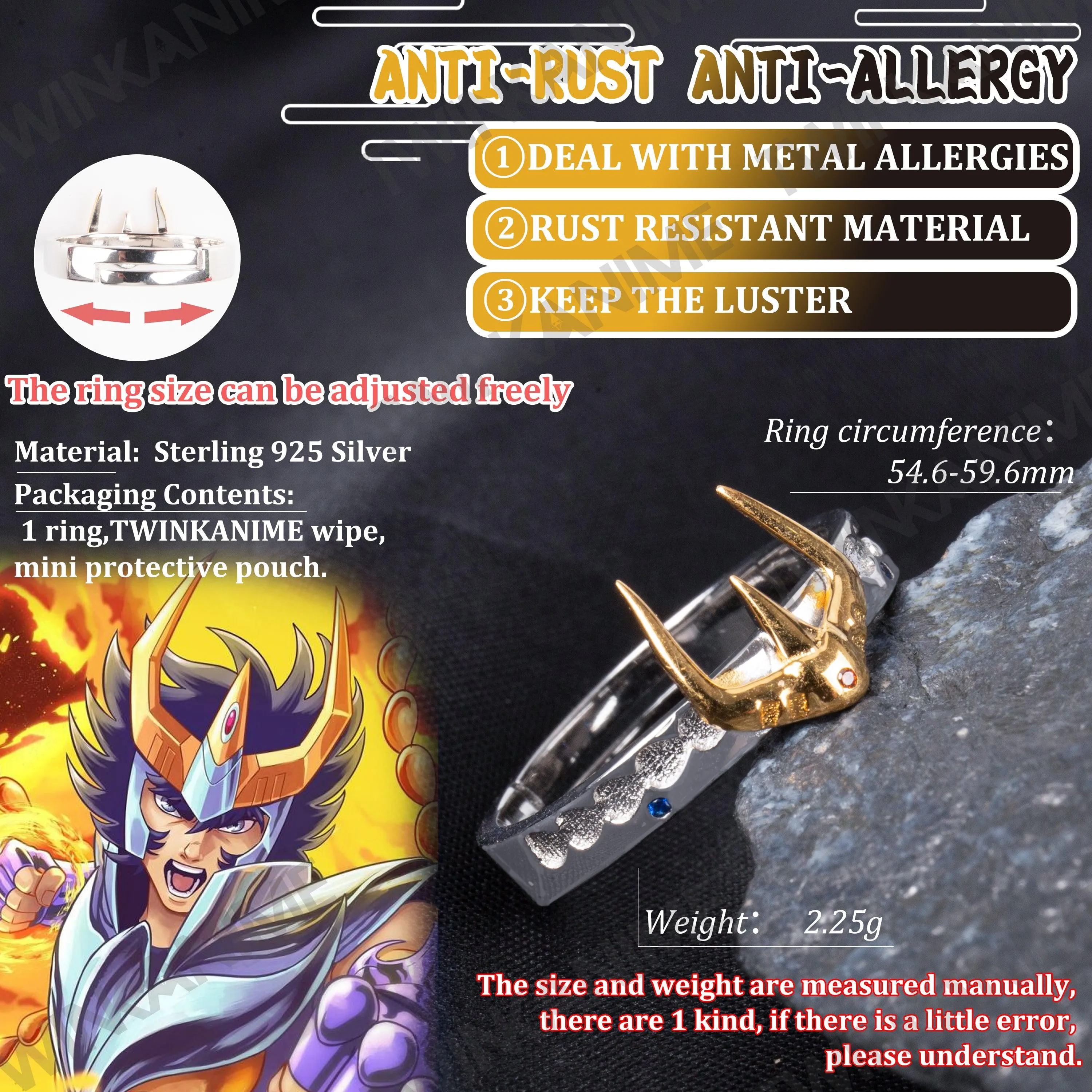 Anime Saint Seiya Phoenix Ikki Jewelry S925 Adjustable Ring