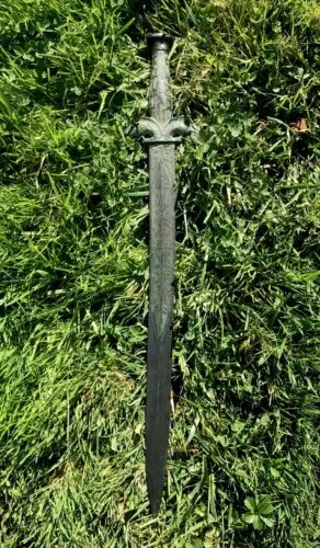 Antique Archaistic Verdigris Phoenix Metal Ceremonial Sword Dagger